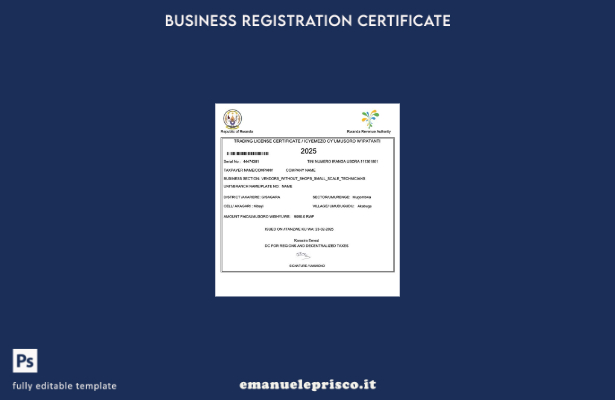certificato di licenza commerciale del Ruanda in stile verificato modello Word e